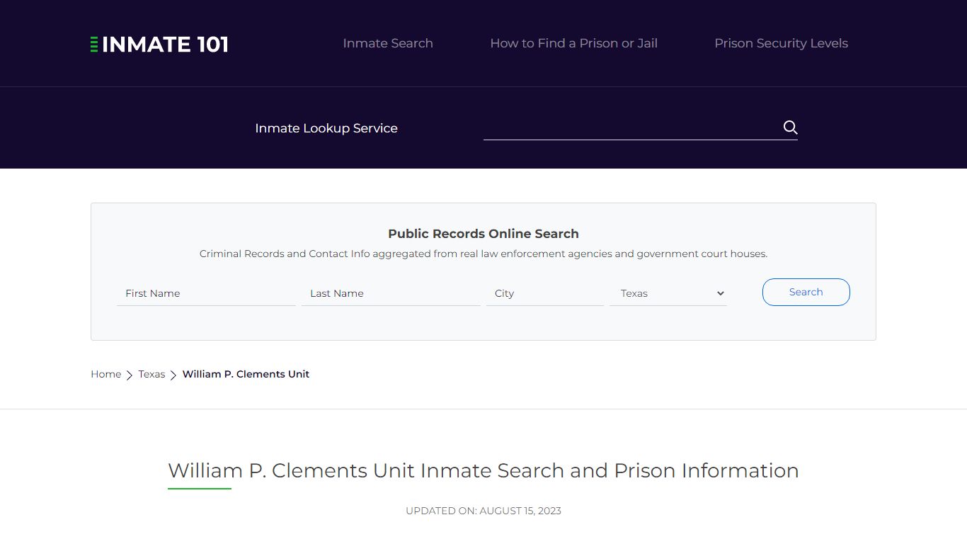 William P. Clements Unit Inmate Search and Prison Information